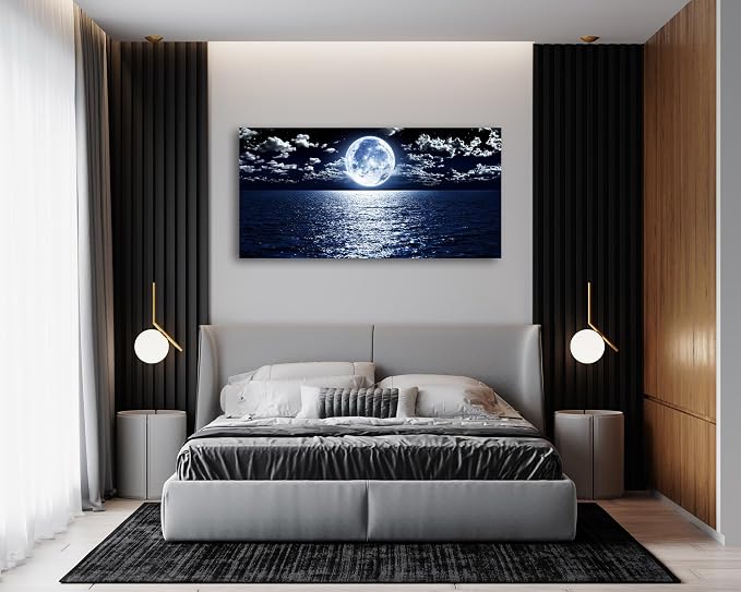 Cao Gen Decor Art S06962 Wall Art Canvas Prints Moon Sea Ocean Landscape 1 - Image 3