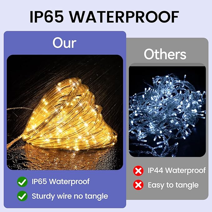 LED Rope Lights Outdoor String Lights,100ft 300LED Flexible Tube Lights Connectable Fairy String Light Plug in Waterproof 8 Modes for Indoor,Outside Home,Yard,Pool,Wedding,Garden,Patio Holiday Decor