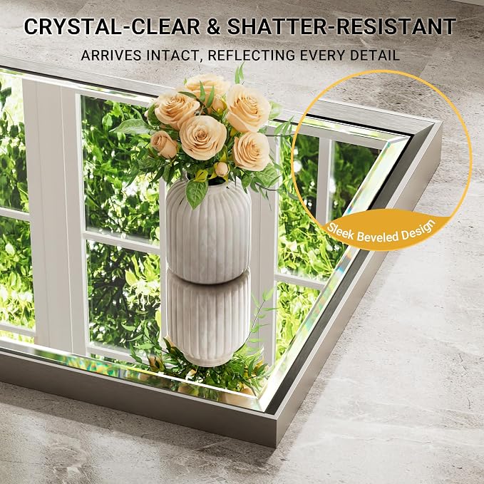 48'' x 30'' Brushed Nickel Framed Beveled Bathroom Mirror, Shatterproof - Image 3