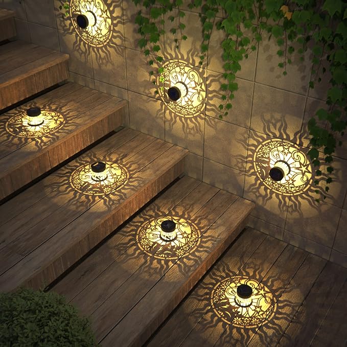 gardencave 4 Pack Solar Fence Lights Metal Solar Powered Outdoor Wall Deck - Image 4