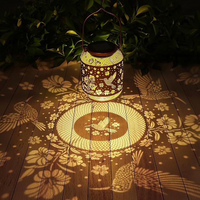 2 Pack Solar Lanterns Outdoor Waterproof Hummingbird Garden Decor Birthday Gifts for Women Mom Grandma Hanging Solar Lights Metal Decoration Outside for Yard, Patio, Backyard, Porch, Pathway