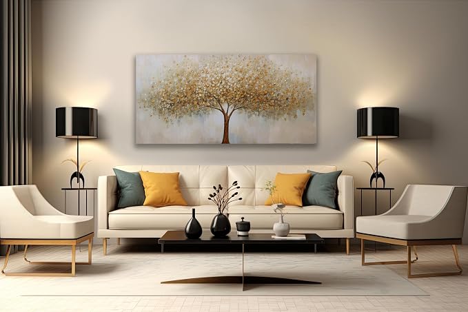 VHMING Abstract Wall Art Gold Tree of Life Artwork Canvas Painting Textured - Image 2