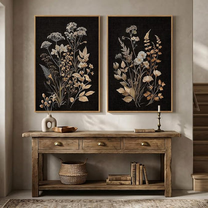 Large Framed Vintage Botanical Wall Art Set of 2, Neutral Farmhouse Moody - Image 8
