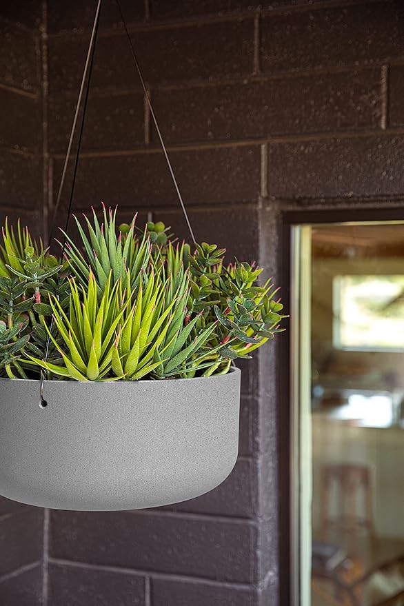 Veradek Mason Series Hanging Kona Planter - Round Planter for Outdoor Balcony/Patio | Made from Plastic-Stone Composite with Hanging Attachment | Modern Décor for, Flowers, Succulents, Small Plants