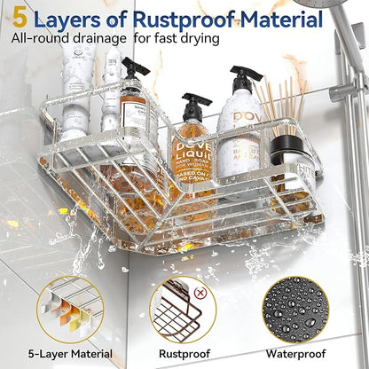 YASONIC Corner Shower Caddy Organizer, Self-Adhesive Rustproof Bath Shelves - Image 3