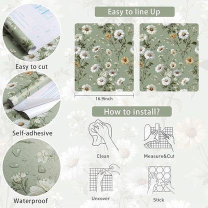 Livebor Floral Peel and Stick Wallpaper Green Flower Wallpaper Peel and Stick - Image 6