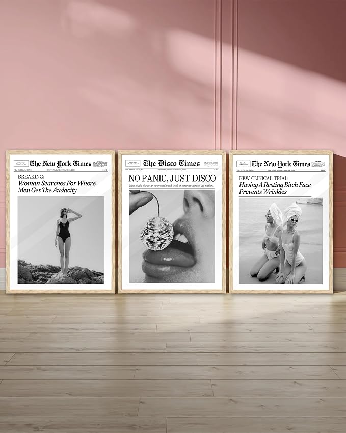 iHery Natural OAK Wood Framed Trendy NewsPaper Wall Art, 12x16in Retro Magazine - Image 6