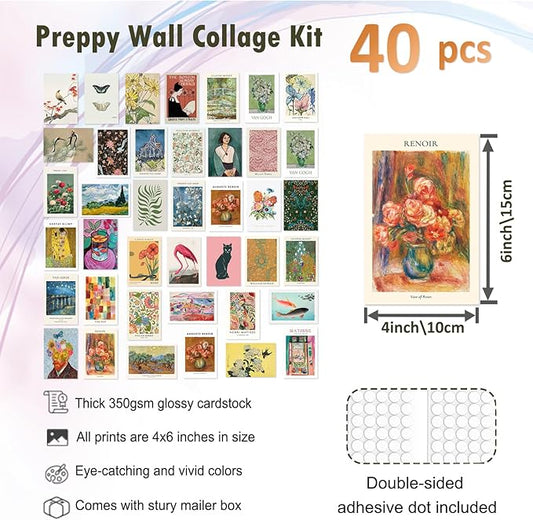 KBKBART 40 Pcs Vintage Wall Collage Kit Maximalist Paintings Art Prints Vintage - Image 2
