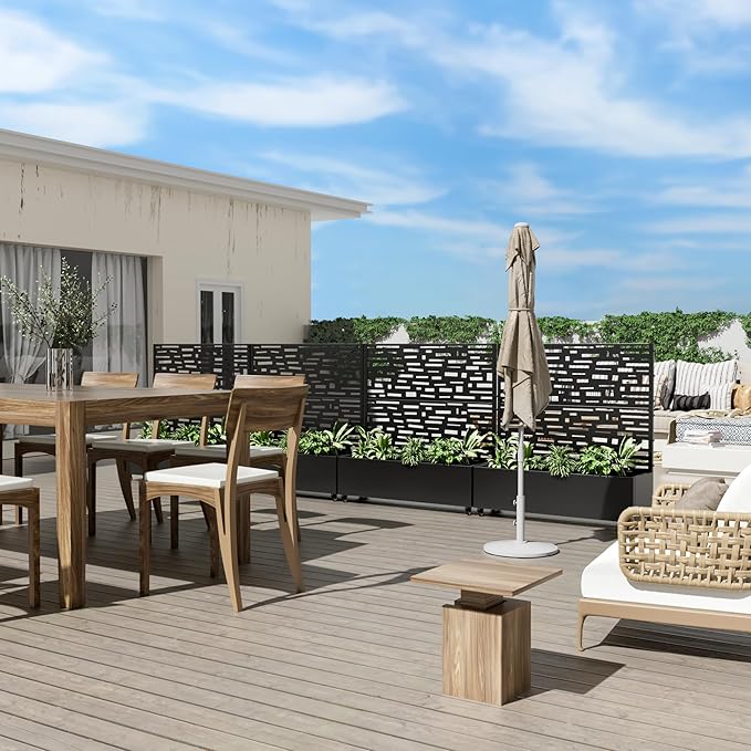 Casaphoria Metal Raised Garden Bed with Trellis and Wheels, 47"x47"x16" Planter Box for Climbing Plants, Vegetables & Vines, Features Drainage Holes and Privacy Screen (Black-Gerald)