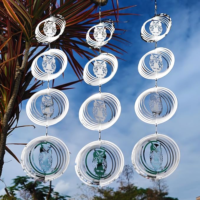 12 Discs Owl Bird Scare Discs Set-Highly Reflective Double-Sided Bird Reflectors,Extra Sparkly Owl Wind Spinner Outdoor Garden Decor, Bird Devices Deterrent to Scare Birds Away from Yard Patio Farm