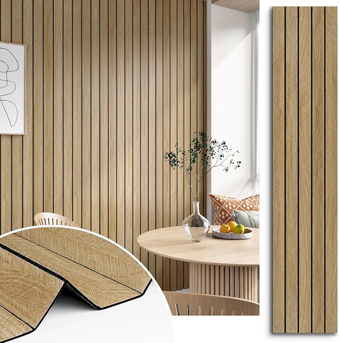 Brown 3D Wood Slat Panels for Walls Acoustic Slat Wall Paneling Peel and Stick by STICKEEP
