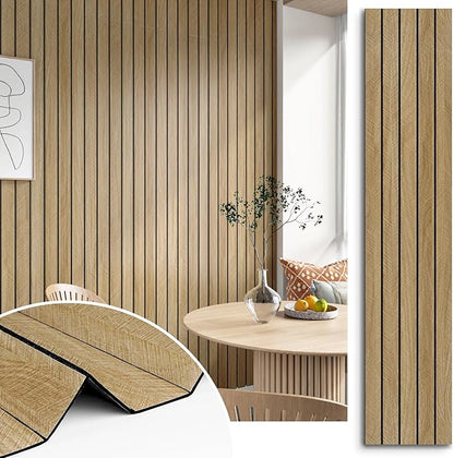 197"x23.6" Brown Wood Slat Wall Panels Self Adhesive Acoustic Slat Wall by STICKEEP