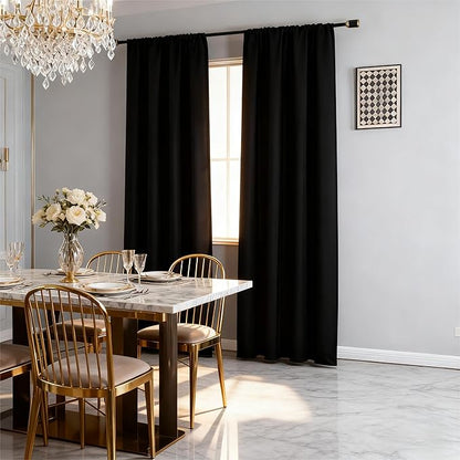 IGEMAEVE Black Blackout Curtains 90 Inch Length 2 Panels Set, Rod Pocket Energy by IGEMAEVE