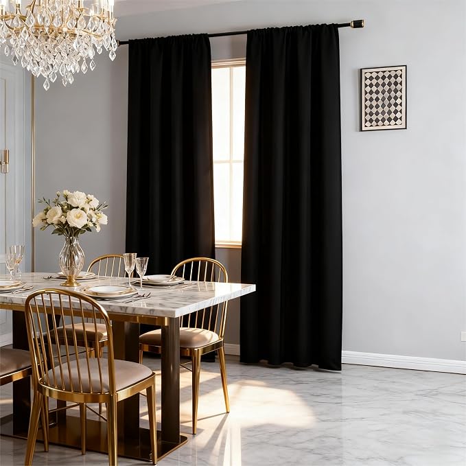 IGEMAEVE Black Blackout Curtains 108 Inch Length 2 Panels Set, Rod Pocket by IGEMAEVE