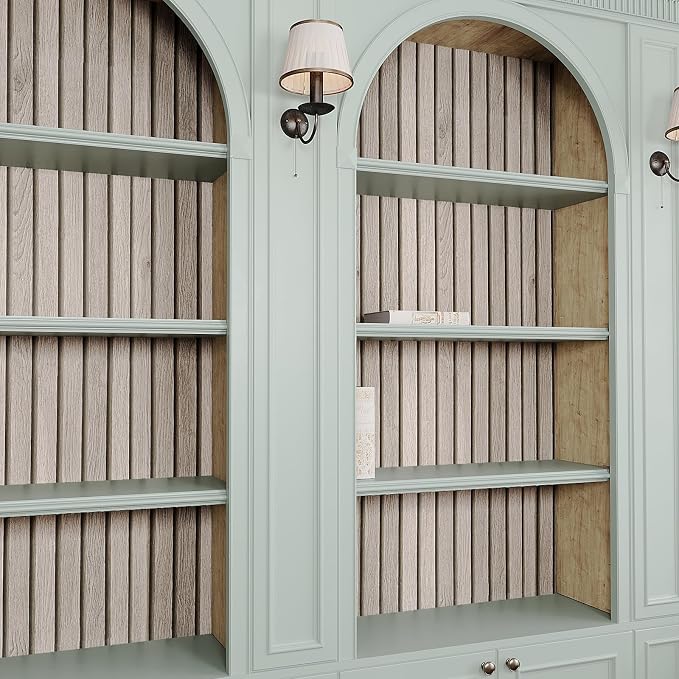 VEELIKE Grey Wooden Slats Peel and Stick Wallpaper Wood Contact Paper - Image 5