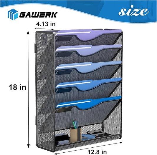Gawerk 6 Tier Hanging File Organizer, Mesh Wall File Holder Paper Folder Rack - Image 2