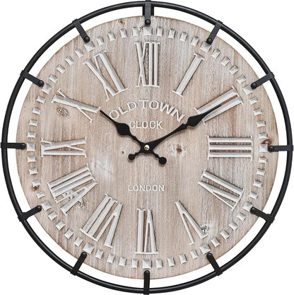 EMAX HOME 12 Inch Farmhouse Wall Clock Rustic Antique Wood - Image 3