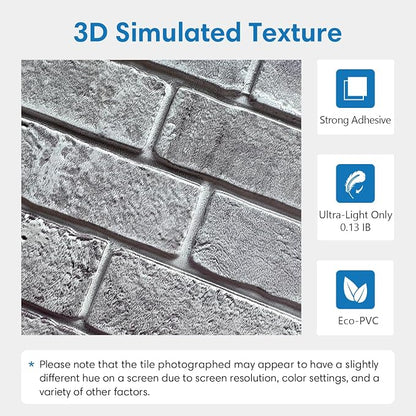 COMSTICKC 3D Gray Brick Wall Panel, Peel and Stick Brick Tiles, Small Size Thin - Image 3