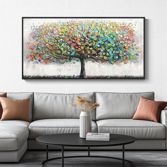 Large Framed Tree of Life Colorful Wall Art, Modern Canvas Prints Paintings by Cuspin