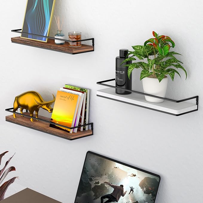 Meangood Floating Shelves Wall Mounted Set of 2, Rustic Wood Wall Storage - Image 4