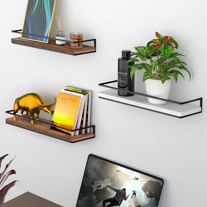 Meangood Floating Shelves Wall Mounted Set of 2, Rustic Wood Wall Storage - Image 4