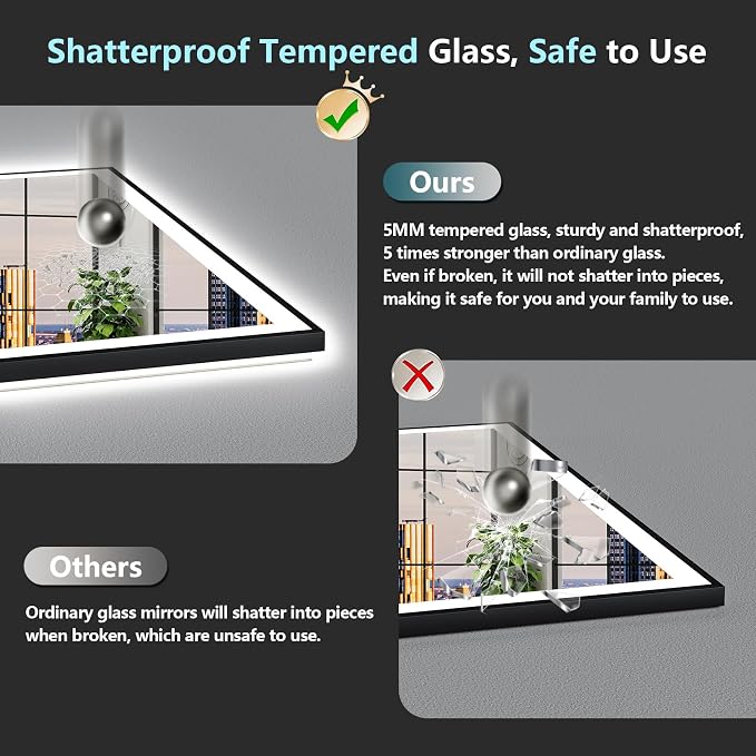 96x36 Black Framed LED Bathroom Mirror - Image 8