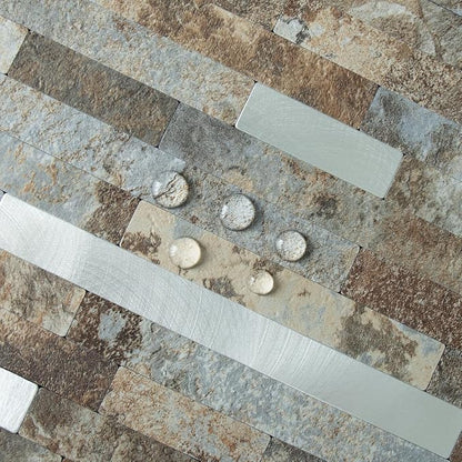 AULIGET 2 Sheets Beige & Brown Slate Peel and Stick Backsplash, PVC Mixed Metal - Image 3