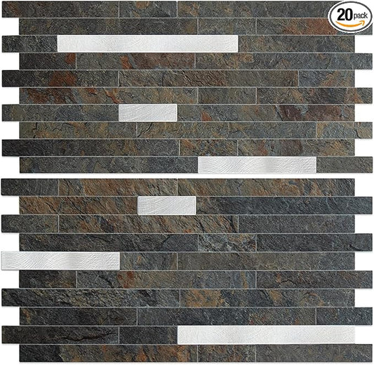 AULIGET 20 Sheets Rust Slate Peel and Stick Backsplash, PVC Mixed Metal Silver by AULIGET