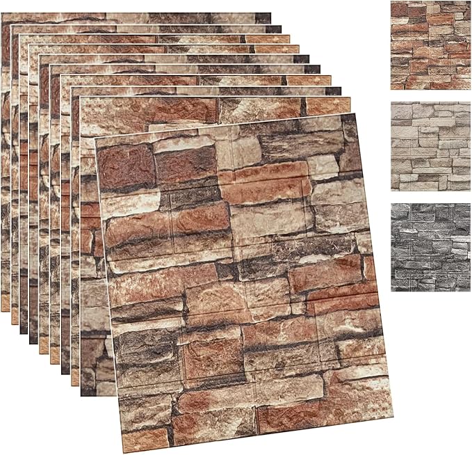 Yutianli 10PSC 3D Wall Panels Peel and Stick Faux Brick Wall Panels by Yutianli
