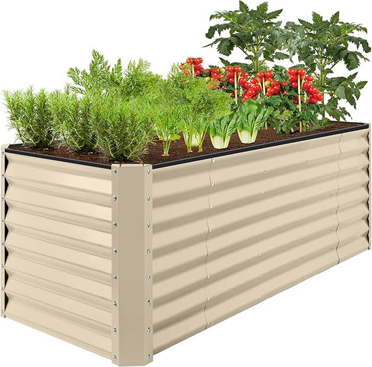 Best Choice Products 8x2x2ft Outdoor Metal Raised Garden Bed, Rectangular Deep Root Planter Box for Vegetables, Flowers, Herbs, and Succulents w/ 239 Gallon Capacity - Beige