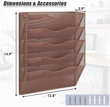 EASEPRES 5 Pocket Mesh Hanging Wall File Organizer, Wall Mounted Mail Paper - Image 2