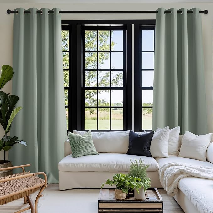 NICETOWN Room Darkening Draperies Curtains Panels, 2 Panels Sage Green W52 x - Image 2