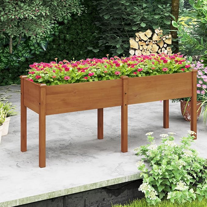 Giantex Raised Garden Bed, Elevated Wood Planter Box with Drain Hole, Gardening Planter Raised Bed for Planting Vegetables Flowers Succulents Herbs, 73" Lx23 Wx30 H