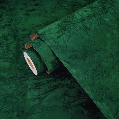 Wallercity Green Floral Leaves Felt Fabric Wallpaper Peel and Stick Soft Velvet by Wallercity