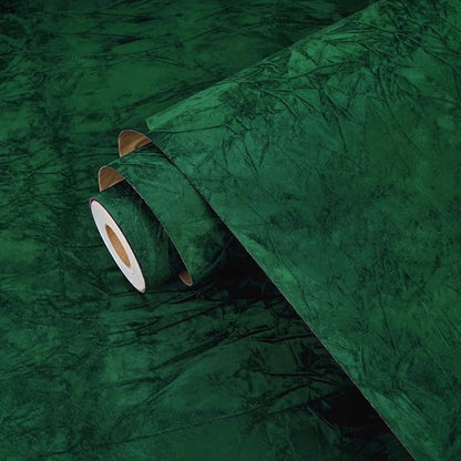 Wallercity Green Floral Leaves Felt Fabric Wallpaper Peel and Stick Soft Velvet by Wallercity