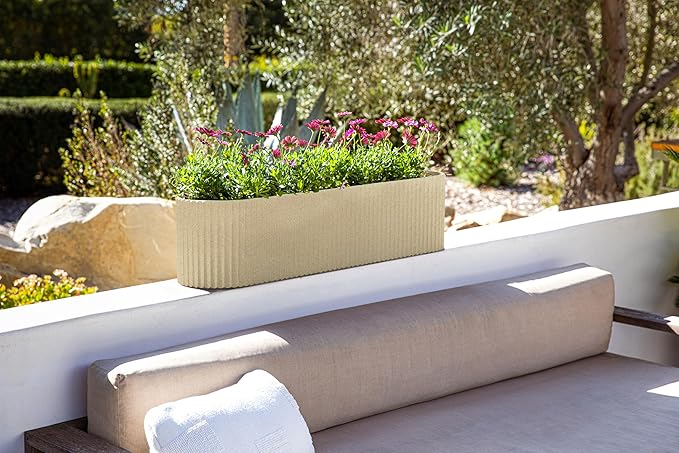 Veradek Demi Series Window Box Planter - Long Planter Box for Windowsill/Balcony | Durable Plastic-Stone Composite Material | Modern Décor for Flowers/Herbs