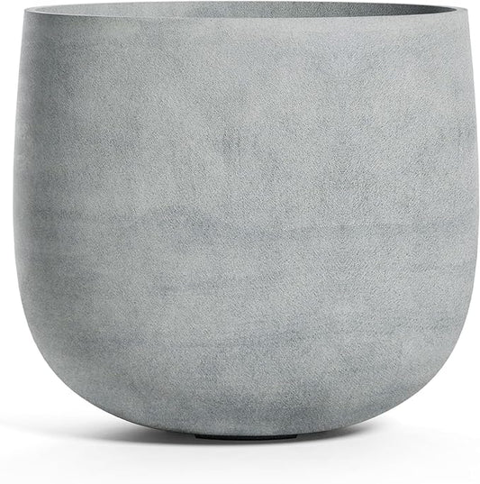 Mondo Large Planter – Concrete Stone Finish – Fiberglass Indoor/Outdoor and Weather-Resistant Round Planter (26" D x 24.6" H Exterior, 24.6" D x 24" H Interior)
