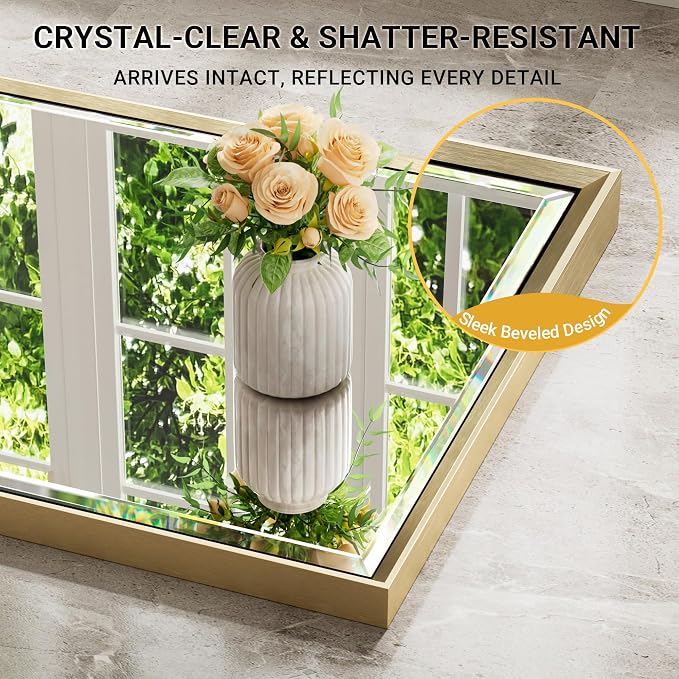48 x 36 Gold Bathroom Mirror, Brushed Gold Beveled Bathroom Mirror, - Image 3