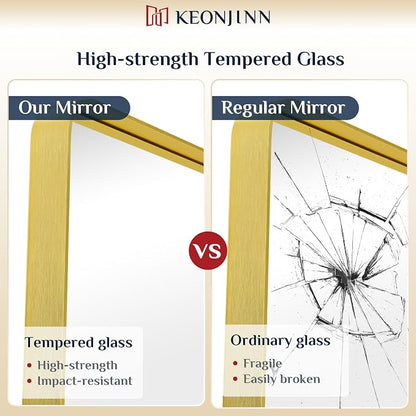 Keonjinn Gold Bathroom Mirrors for Wall 20 x 30 Inch Rounded Rectangle Gold - Image 5