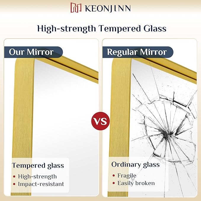 Keonjinn Gold Bathroom Mirrors for Over Sink 42” x 36” Large Brushed Brass - Image 5