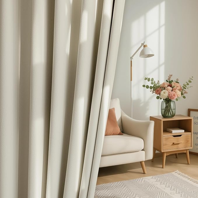 FMFUNCTEX 100% Beige Blackout Curtains - Image 6