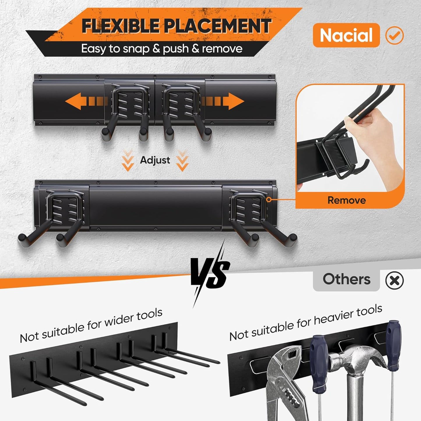 Garden Tool Organizer Wall Mount, 96 inches Tool Storage Rack with Adjustable Hooks, 600lbs Adjustable Heavy Duty Metal Hooks, Yard Shed Rack Holder System Hanging Rake Broom Mop Snowboard, Men Gift