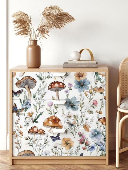 Froluya Mushroom Wallpaper Peel and Stick Vintage Floral Contact Paper 16.9" x - Image 5