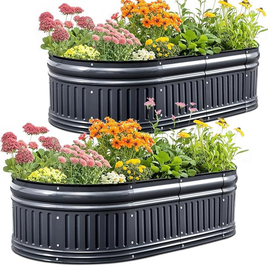 KING BIRD Raised Garden Bed Kit 2025 Upgraded Modular DIY Galvanized Planter Garden Box Outdoor for Gardening, Vegetables, Flowers, Elegant Roman Column Design, 47x24x24 in, Dark Grey