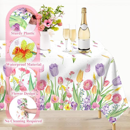 Kochorie 100 Ft x 54 Inch Spring Flower Tulip Tablecloth Roll Plastic Floral - Image 3