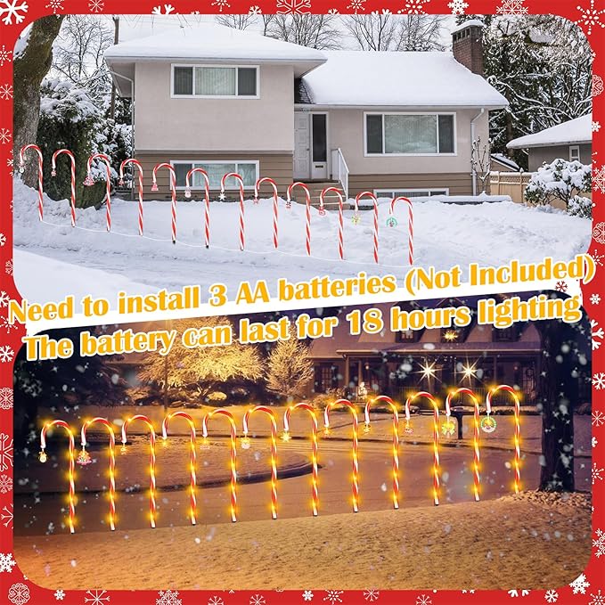 12 Pcs Christmas Candy Cane Lights Outdoor Christmas Decorations Battery Operated Candy Cane Pathway Markers Light 84 LED Candy Cane Stake Waterproof with 8 Modes for Yard Garden Lawn Tree Decor