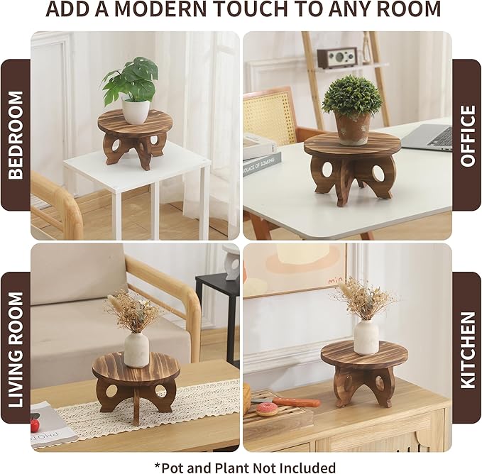 Plant Stand Indoor Wooden Plant Stool Round Stand Risers for Decor Plant Pedestal Stand Farmhouse Rustic Decorative Display Flower Holder Pedestal Board Brown