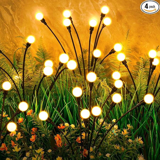 ASMAD Solar Lights Outdoor(4-Pack, 32 LEDs), Solar Garden Lights, Outdoor Decorations, Firefly Light for Patio Decor, Big Bulb, Unique Gifts for Women, Gifts for Grandma