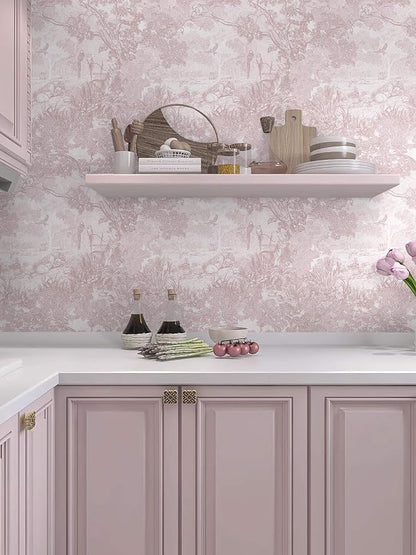 Heroad Peel and Stick Wallpaper Pink and White Vintage Forest Animals Floral - Image 8