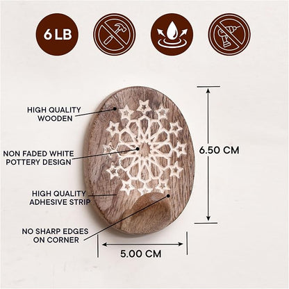 Indian Shelf 6 Lb- 3 Pieces Decorative Wood Adhesive Wall Hooks–Boho Peel and - Image 4